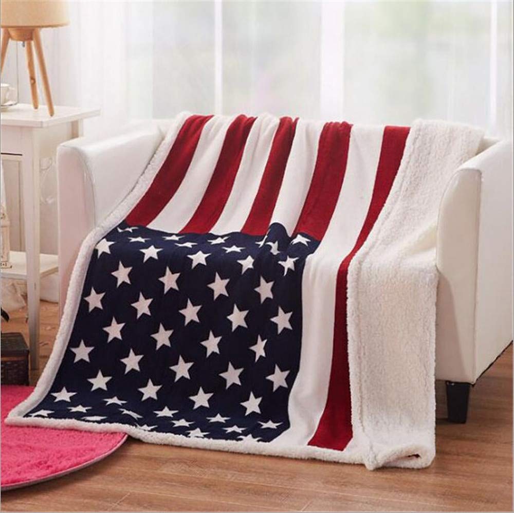 PatriotFlair Flanell-Sherpa-Decke | Kuscheldecke mit amerikanischer Flagge | Weich & Warm