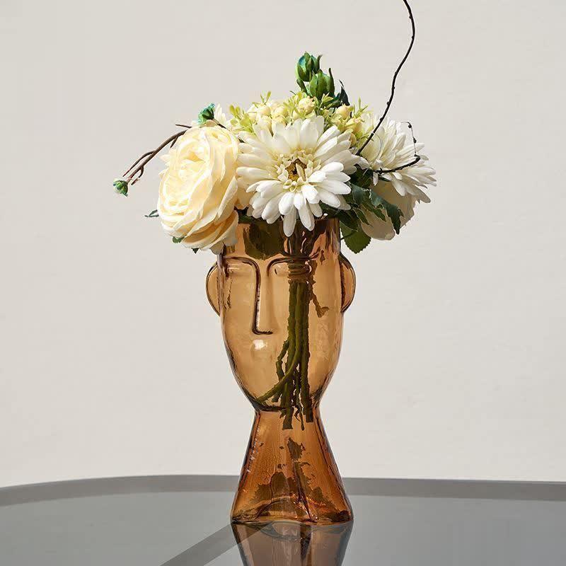 Visari Glas Vase mit Gesichtsmotiv | Handgefertigt | Kunstvolles Design | Dekoration für Zuhause