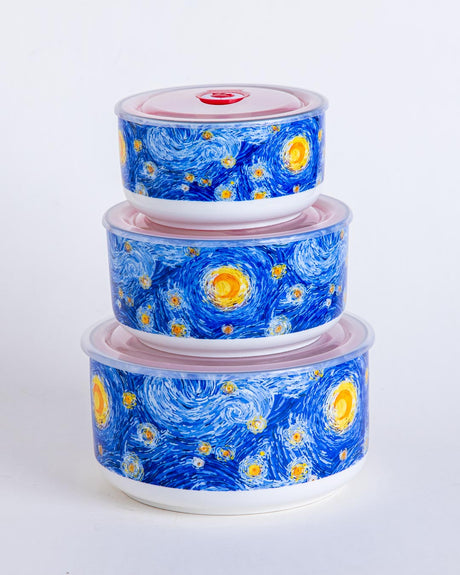 SkySeal Luftdichte Servierschüsseln | Set von 3 | Stapelbar | Frischhaltefunktion