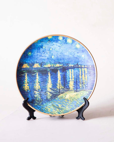 Rhonovia 'Sternennacht über der Rhône' Dekoteller | Vincent van Gogh Ölgemälde | Hochwertiges Porzellan | 10 Zoll Wanddeko