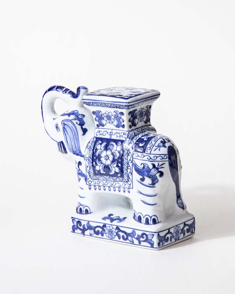 Elephoria Handbemalter Vintage Elefant | Blau-Weißes Deko-Highlight | Exklusive Tischdekoration für Zuhause
