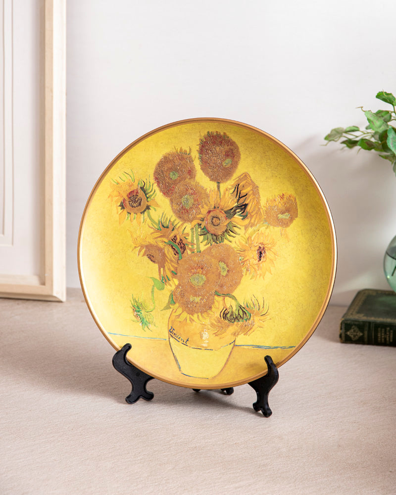 Floravien 'Sonnenblumen' Dekoteller | Vincent van Gogh Ölgemälde | Hochwertiges Porzellan | 10 Zoll Wanddeko