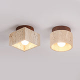 LumiCraft Japanisches Wabi-Sabi Säulen-Deckenlicht | Travertin & Holz | Semi-flächenbündige Montage