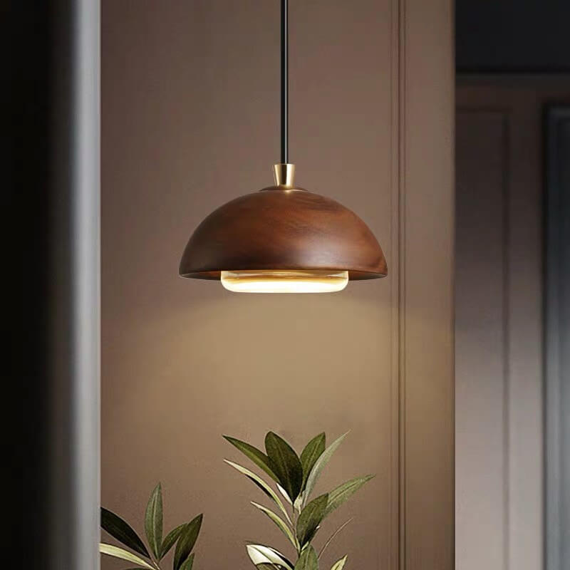 LumoDome Nordic Design Holz-Glas Pendelleuchte | Minimalistisch | LED Beleuchtung | Dekorative Hängeleuchte