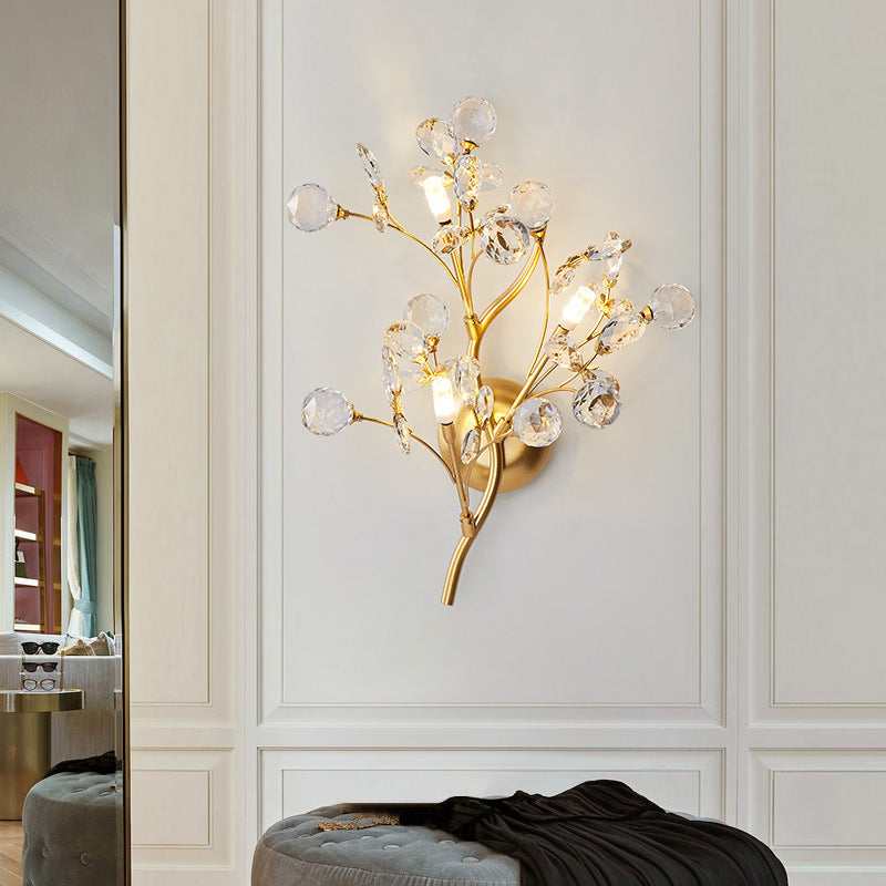 LumoGlo Art Deco Kristall Wandlampe | Luxus 3-Licht Blumen-Ast Design | Elegante Wandbeleuchtung für Wohnzimmer | Dekorative Wandleuchte aus Eisen