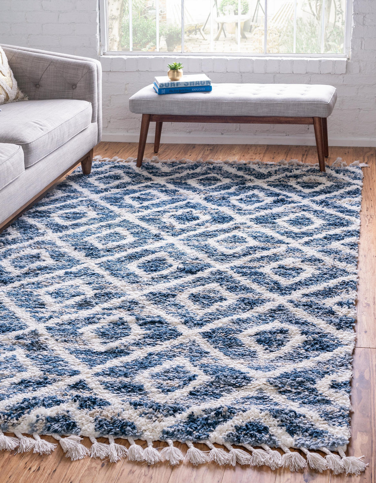 DiamondLuxe Shag - Teppich mit Diamantmuster | Shaggy Hochflorteppich | Weich & Modern | Perfekt für Wohnzimmer