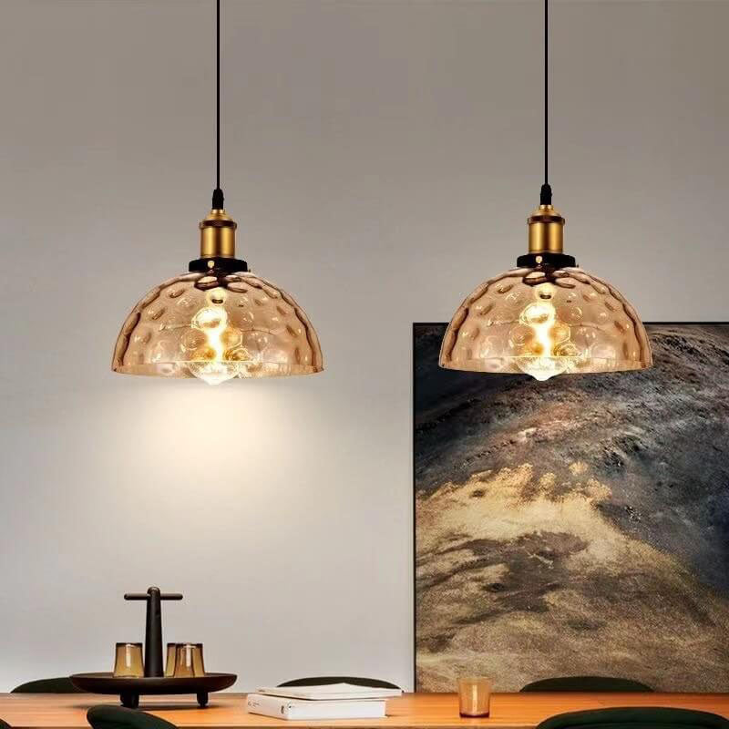 Glazenya Amber Pendelleuchte | Nordic Design | Wassermuster-Glaskuppel | Vintage 1-flammige Hängeleuchte