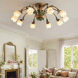 LuminBloss Rustikale Deckenleuchte | Blumen-Design aus Eisen & Glas | 6/8/10 Flammen | Für Wohnzimmer & Essbereich
