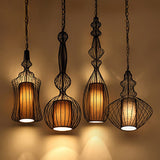 CageCraft Industrial Pendelleuchte | Eisen-Käfig Design | Stoffschirm | Wohnzimmerlicht