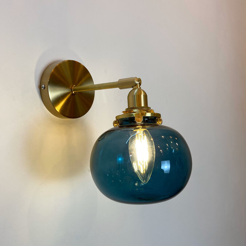 Glasvora Japanische Wandlampe | Runde Kugel aus Glas & Messing | Vintage Design | 1-flammig
