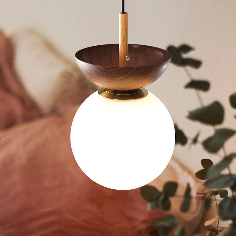 LumiHaus Deckenleuchte Holz | Japanisch-Nordisches Design | Glas Kugel | Warmes Stimmungslicht