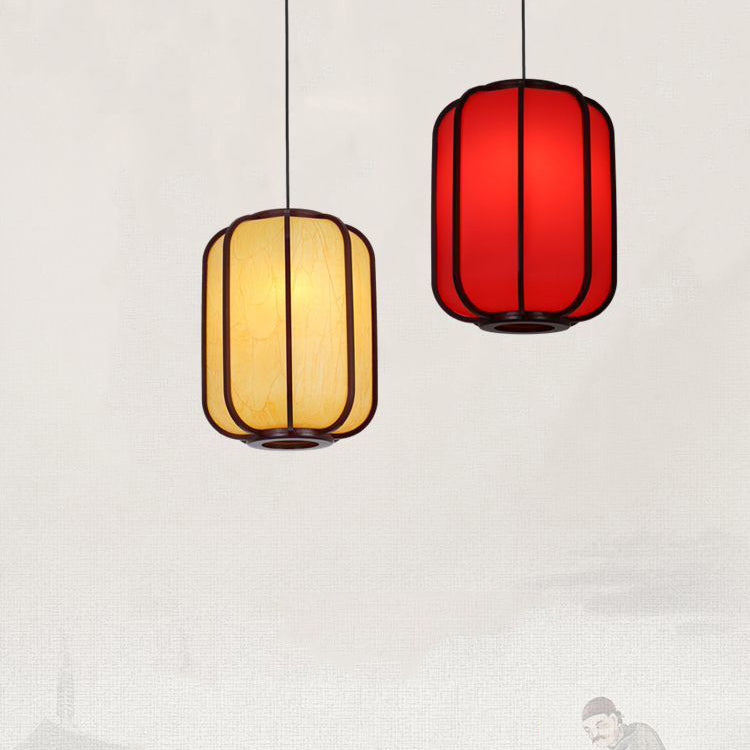 LuxoraChic Modernes Chinesisches Design Pendelleuchte | Faux-Schaffell | Holz-Laterne | LED-Beleuchtung für Zuhause