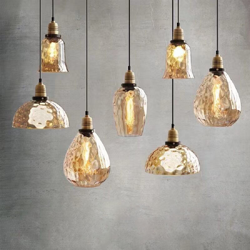 Glazenya Amber Pendelleuchte | Nordic Design | Wassermuster-Glaskuppel | Vintage 1-flammige Hängeleuchte