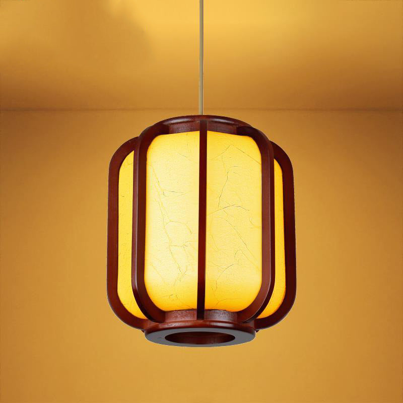 LuxoraChic Modernes Chinesisches Design Pendelleuchte | Faux-Schaffell | Holz-Laterne | LED-Beleuchtung für Zuhause