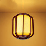 LuxoraChic Modernes Chinesisches Design Pendelleuchte | Faux-Schaffell | Holz-Laterne | LED-Beleuchtung für Zuhause