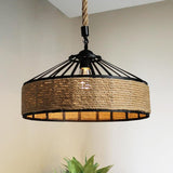 LumeLash Vintage Hängeleuchte | Rustikales Eisen & Hanfseil Design | 1-Flammige Pendelleuchte für Wohnzimmer