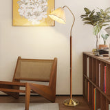 Shinrai Japanische Vintage Stehlampe | Massivholz & Eisen | Stoffschirm | 1-flammig | Dekorative Beleuchtung