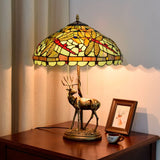 LustraVine Tiffany Tischlampe | Vintage Stil | Buntglas Libelle | 2-Licht Dekoleuchte