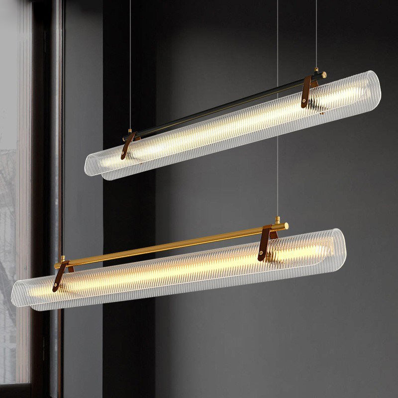 BrightAether ArcLED Pendelleuchte | Minimalistisch | Leder & Acryl | Lineares Design | Dimmbar | Stilvolle Beleuchtung für Essbereiche