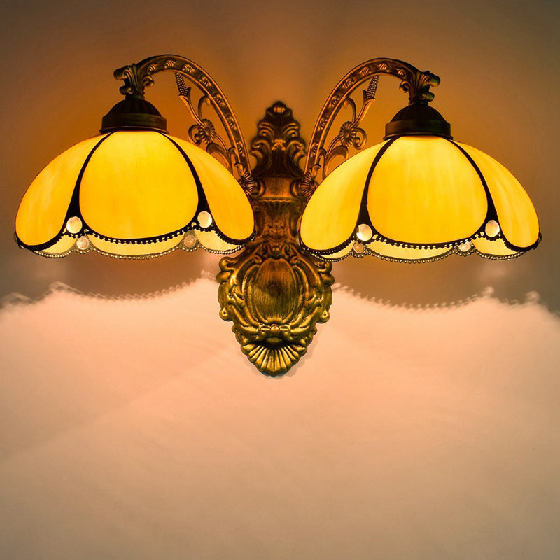 VitraBlume Mediterrane Wandleuchte | Handgefertigtes Buntglas | 2 Lichter | Dekorative Beleuchtung für Wohnzimmer