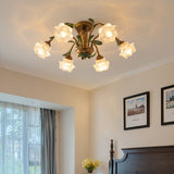 LuminBloss Rustikale Deckenleuchte | Blumen-Design aus Eisen & Glas | 6/8/10 Flammen | Für Wohnzimmer & Essbereich
