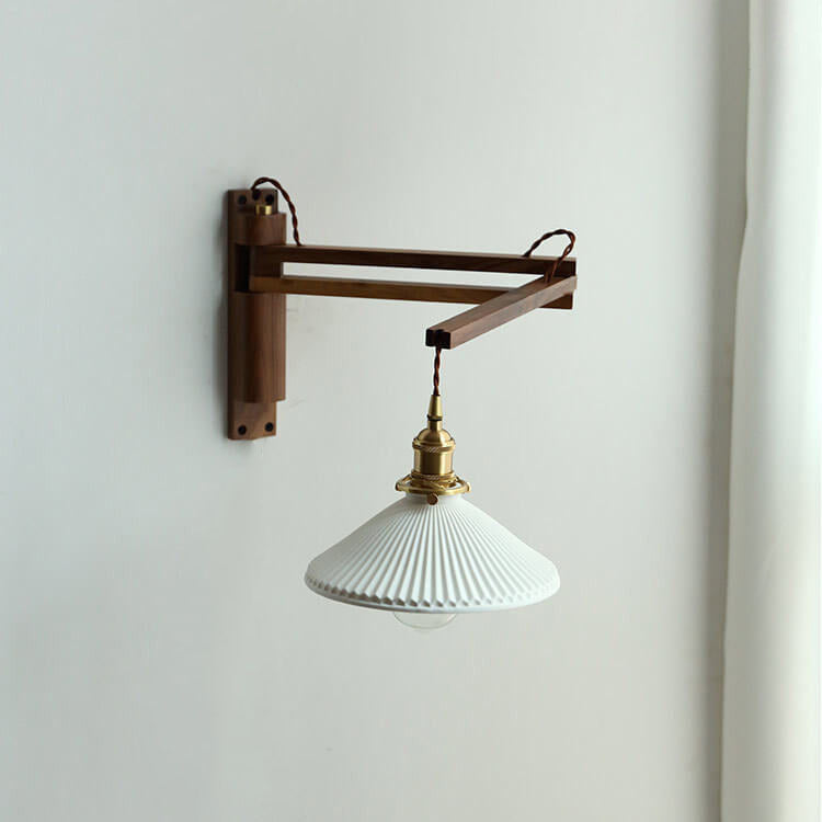 LumiFold Nordic Design Wandlampe | Milchweißes Glas | Holzdesign | Verstellbar | Stilvoll für Zuhause