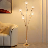 GlowLeaf Design Stehende Bodenleuchte | 5-Licht Lampe | Blatt- und Blumenmotiv | Wohnzimmer Luxusbeleuchtung