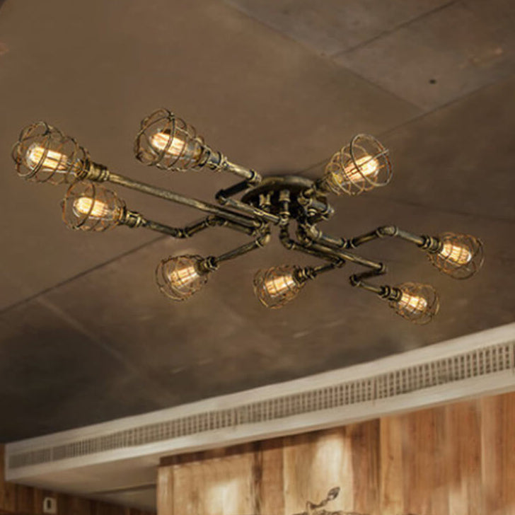 RustiBeam Industrielle Vintage Deckenleuchte | 4/6/8 Lichter | Wasserrohr-Design aus Eisen