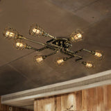 RustiBeam Industrielle Vintage Deckenleuchte | 4/6/8 Lichter | Wasserrohr-Design aus Eisen