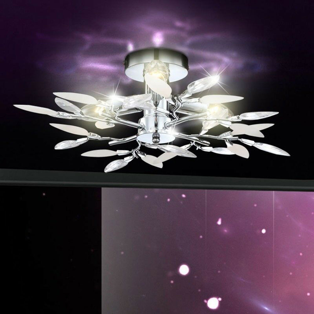 LustroLeaf Crystal Flush Light | Design in Blätter-Optik | 3-Licht-Deckenleuchte | Exklusive Eleganz für Zuhause