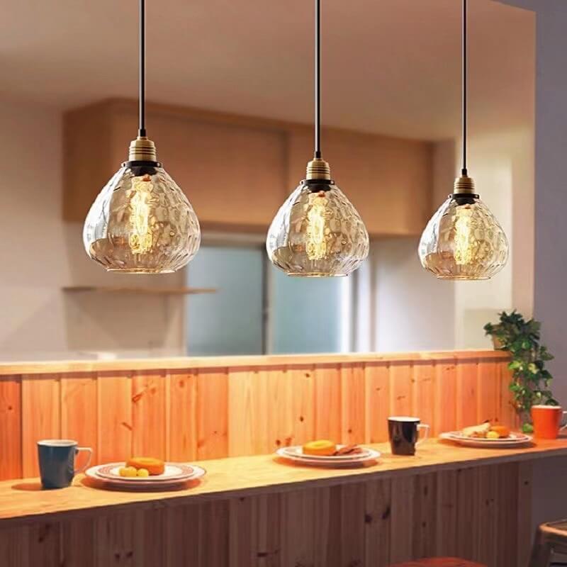 Glazenya Amber Pendelleuchte | Nordic Design | Wassermuster-Glaskuppel | Vintage 1-flammige Hängeleuchte