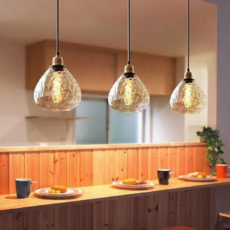 Glazenya Amber Pendelleuchte | Nordic Design | Wassermuster-Glaskuppel | Vintage 1-flammige Hängeleuchte