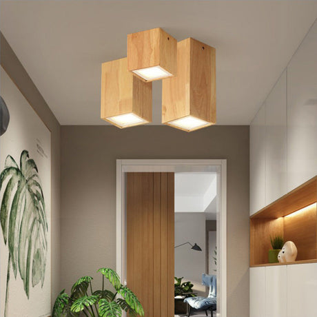 LumaKube Nordic Design LED Deckenleuchte | Holzoptik | Flush Mount | Warmweiß oder Kaltweiß | Stilvolle Beleuchtung für Zuhause