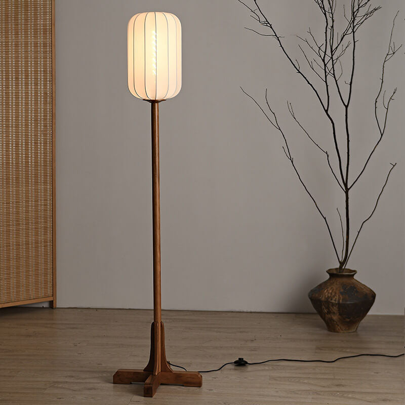 HikariZen Japanische Stehlampe | Rosewood-Basis & Seidenlampenschirm | 1-flammig | Zen-inspiriertes Design für Wohnräume & Büros