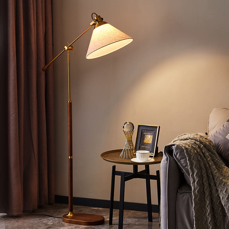 LumoShade Vintage Nordic Design Stehlampe | Stoffschirm | Holz & Metall | Stimmungslicht | Deko für Wohnzimmer & Schlafzimmer