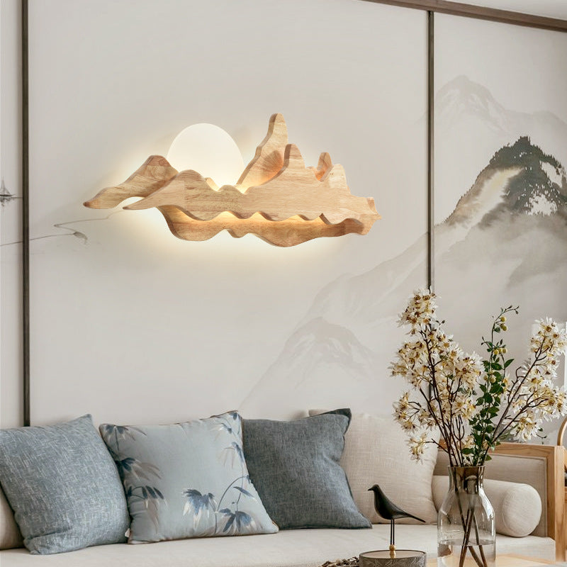 LunaPeak Moderne LED Wandlampe | Bergform Holz-Acryl Design | Wohnzimmer Beleuchtung