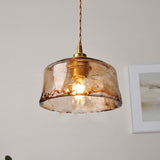AuroraBrass Drum Pendelleuchte | Vintage-Design | Amberglas & Messing | Hochwertige Innenbeleuchtung