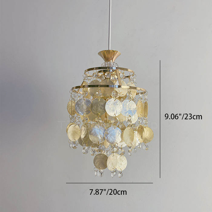 Glorielle Pendelleuchte | Goldenes Muscheldesign | Kristall-Perlen | Runde 1-flammige Beleuchtung für Wohnzimmer