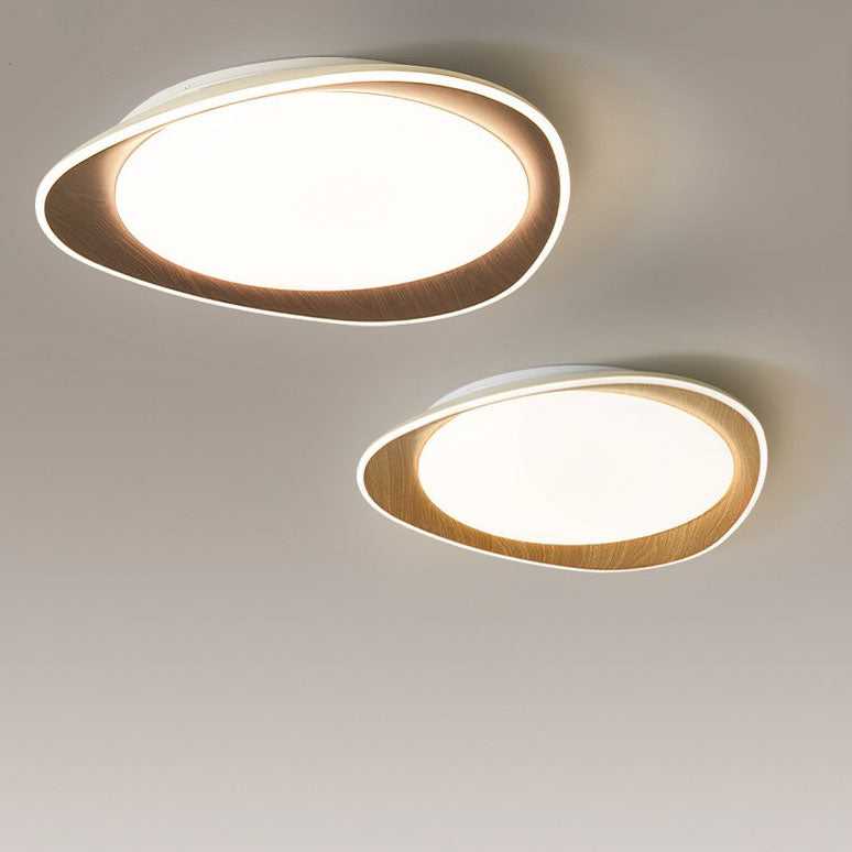 PebbleLuxe Minimalistische LED Deckenleuchte | Holzoptik | Flaches Design | Dimmbare Beleuchtung