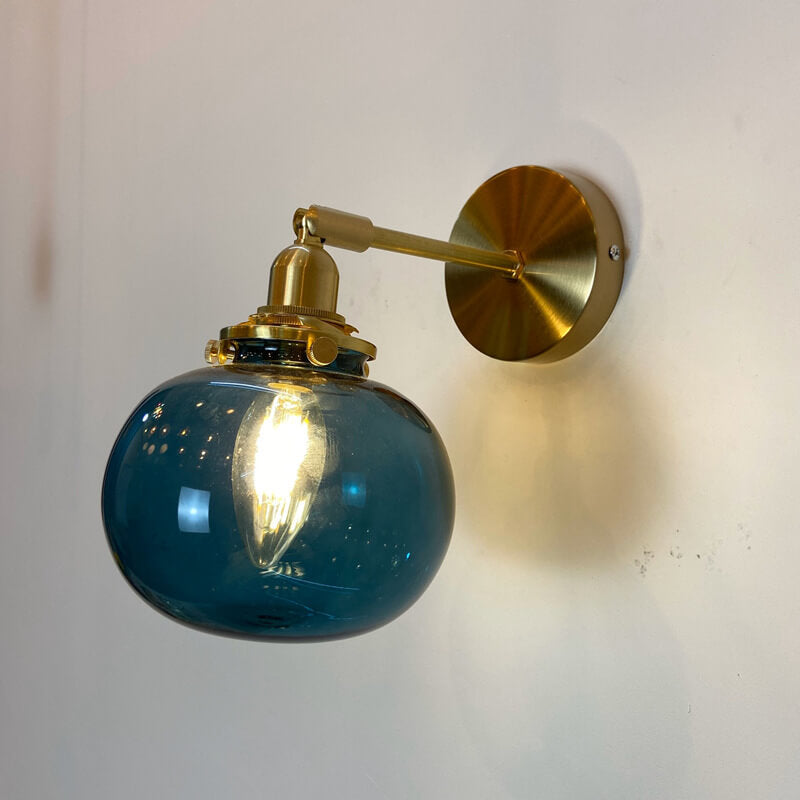 Glasvora Japanische Wandlampe | Runde Kugel aus Glas & Messing | Vintage Design | 1-flammig