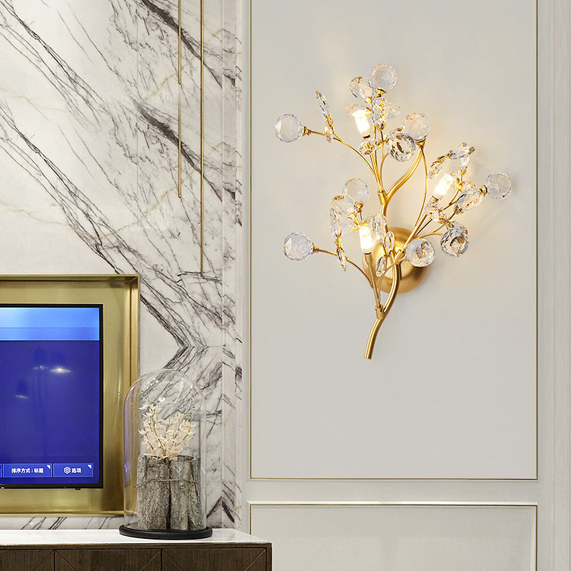 LumoGlo Art Deco Kristall Wandlampe | Luxus 3-Licht Blumen-Ast Design | Elegante Wandbeleuchtung für Wohnzimmer | Dekorative Wandleuchte aus Eisen