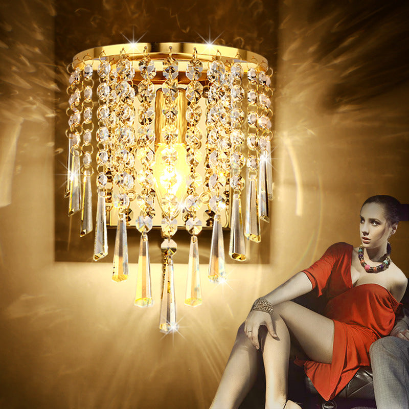 LuxeRadii Kristall Wandleuchte | Halbrunde Luxuslampe | Edelstahl & Perlen Design | 1-Licht Wandbeleuchtung