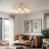 Gloriva Japanischer Kronleuchter | Glas & Holz | 3/6/8-flammig | Minimalistisches Design