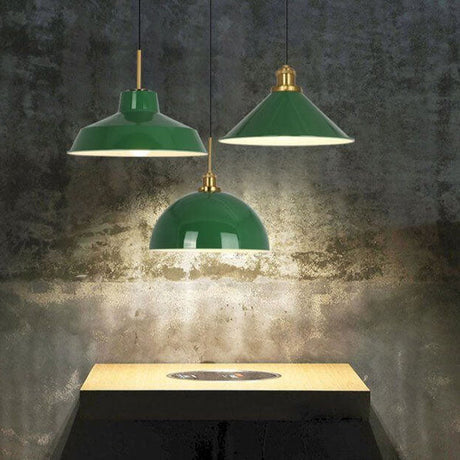 RetroDome Industrielle Vintage Pendelleuchte | Grünes Eisen-Kuppeldesign | Einzellicht | Rustikale Deckenbeleuchtung