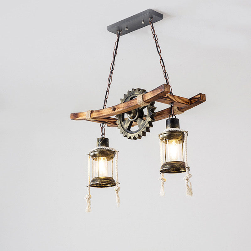 RustiLume Industrial Kronleuchter | Vintage Holz & Metall | 2-Licht Inselleuchte
