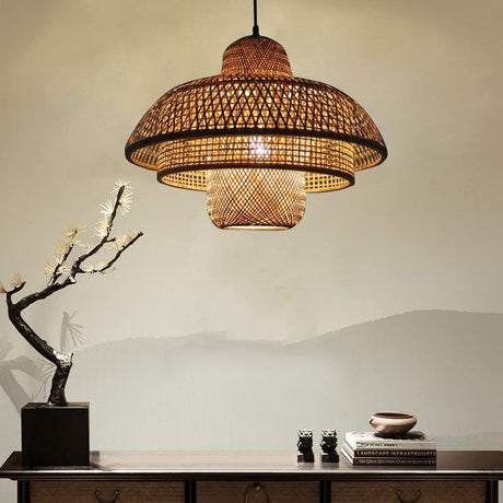KashiLight Japanische Vintage Bambus-Pendelleuchte | Natürlicher Stil | 1-Flammig