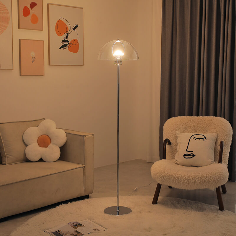 AuroraDome Nordic Vintage Acryl LED Stehlampe | Klarer Kuppelschirm | 3 Lichtfarben | Elegantes Design für Wohnräume