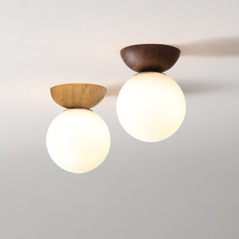 LumiHaus Deckenleuchte Holz | Japanisch-Nordisches Design | Glas Kugel | Warmes Stimmungslicht