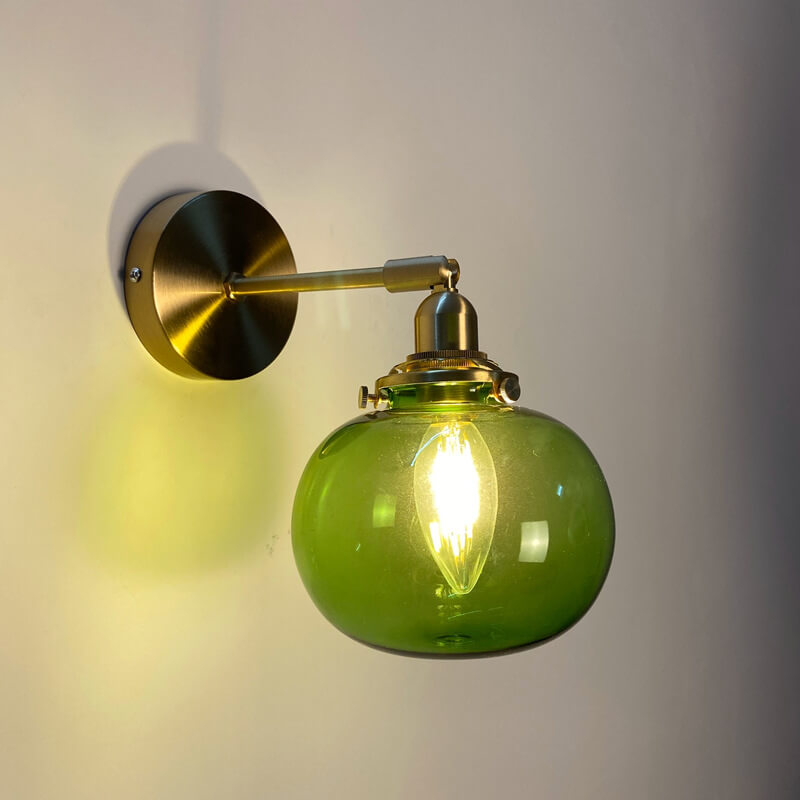 Glasvora Japanische Wandlampe | Runde Kugel aus Glas & Messing | Vintage Design | 1-flammig