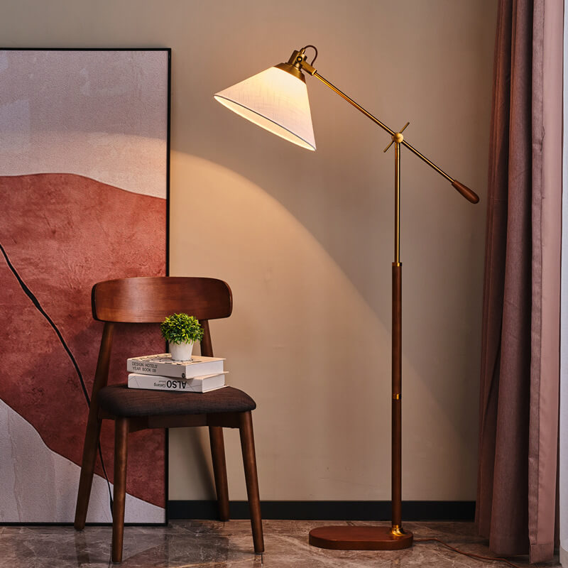 LumoShade Vintage Nordic Design Stehlampe | Stoffschirm | Holz & Metall | Stimmungslicht | Deko für Wohnzimmer & Schlafzimmer